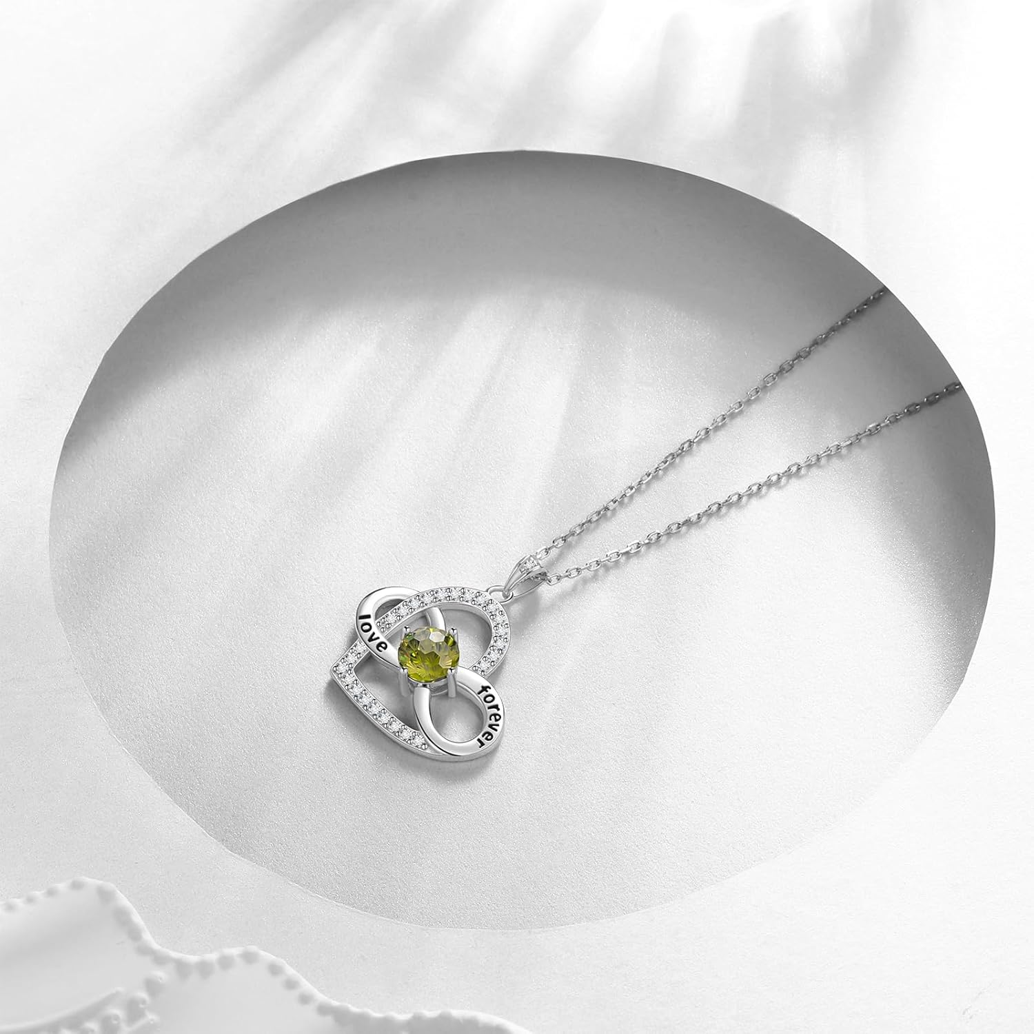 Birthstone Love Heart Infinity Pendant Necklace - 925 Sterling Silver Firework-Cut Cubic Zirconia Love Forever Infinity Necklace Anniversary Birthday Jewelry Gift for Women Wife Mom Daughter - Image 2