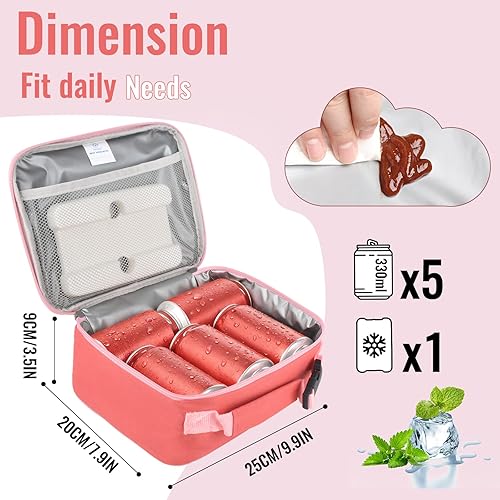 Miniatura 5 de Genteen Lonchera para hombres, mujeres, adultos y niños, pequeña bolsa de almuerzo aislada, bolsa de almuerzo reutilizable, cierre de cremallera y