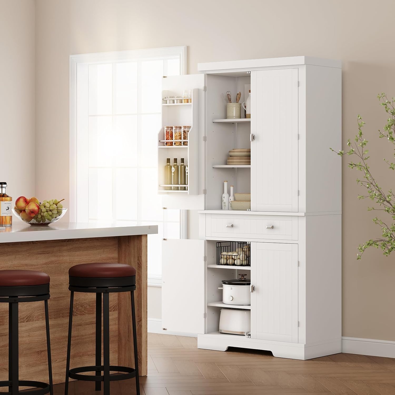 71.7 Inch Kitchen Pantry Cabinet,Freestanding High Cupboard Bathroom Storage Cabinet with 2 Drawer & Cabinets, 3 Adjustable Shelves, 6 Door Shelves,for Living Room, Kitchen White