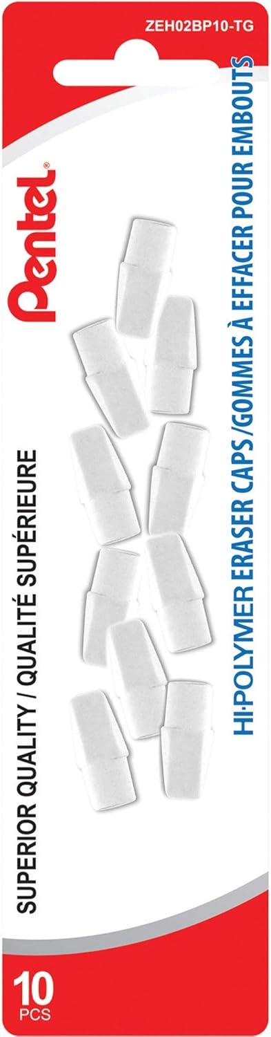 Pentel Hi-Polymer White Cap Erasers, Pack of 10 (ZEH02BP10)