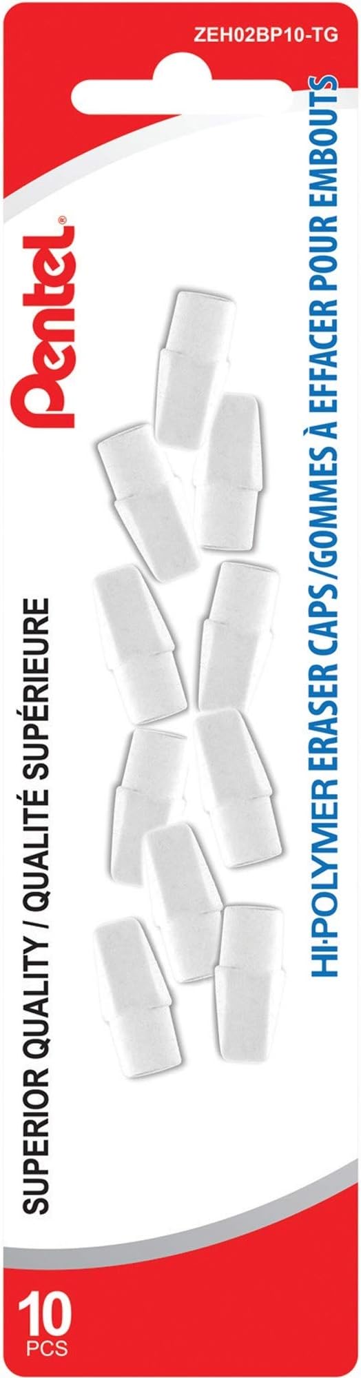 Pentel Hi-Polymer White Cap Erasers, Pack of 10 (ZEH02BP10)