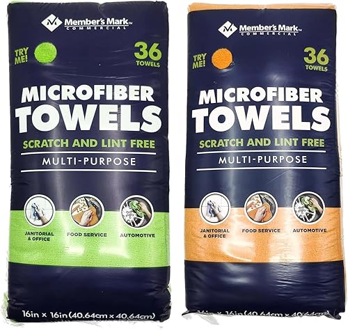 Member's Mark - Toallas de microfibra de 16 x 16 pulgadas, 36 unidades (amarillo) Amarillo,Pack (azul + naranja),Azul,Verde,Naranja,Pack (verde+