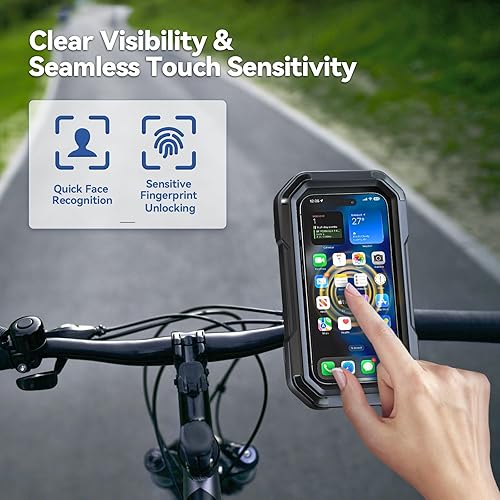 Miniatura 3 de KDD Soporte impermeable para teléfono de bicicleta, soporte de teléfono de motocicleta de rotación 360, diseño sensible al tacto totalmente cerrado,