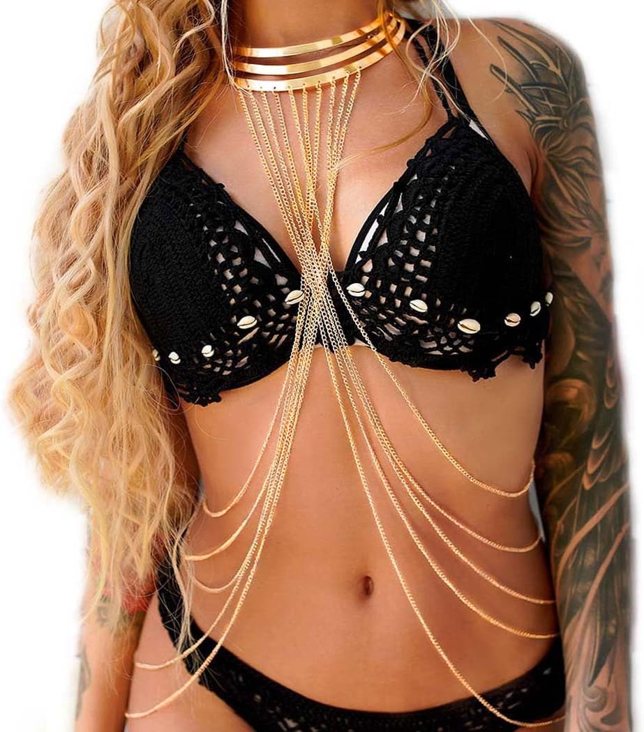 Nicute Body Chain Necklace Gold Shoulder Chains Body Chain Jewelry for Women