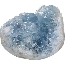 SUNYIK 1.5x1.1x0.9150g Natural Raw Celestite Crystal Cluster Geode, Irregular Blue Celestite Raw Crystal Mineral Specimens for Reiki Healing Home Office Desktop Decoration