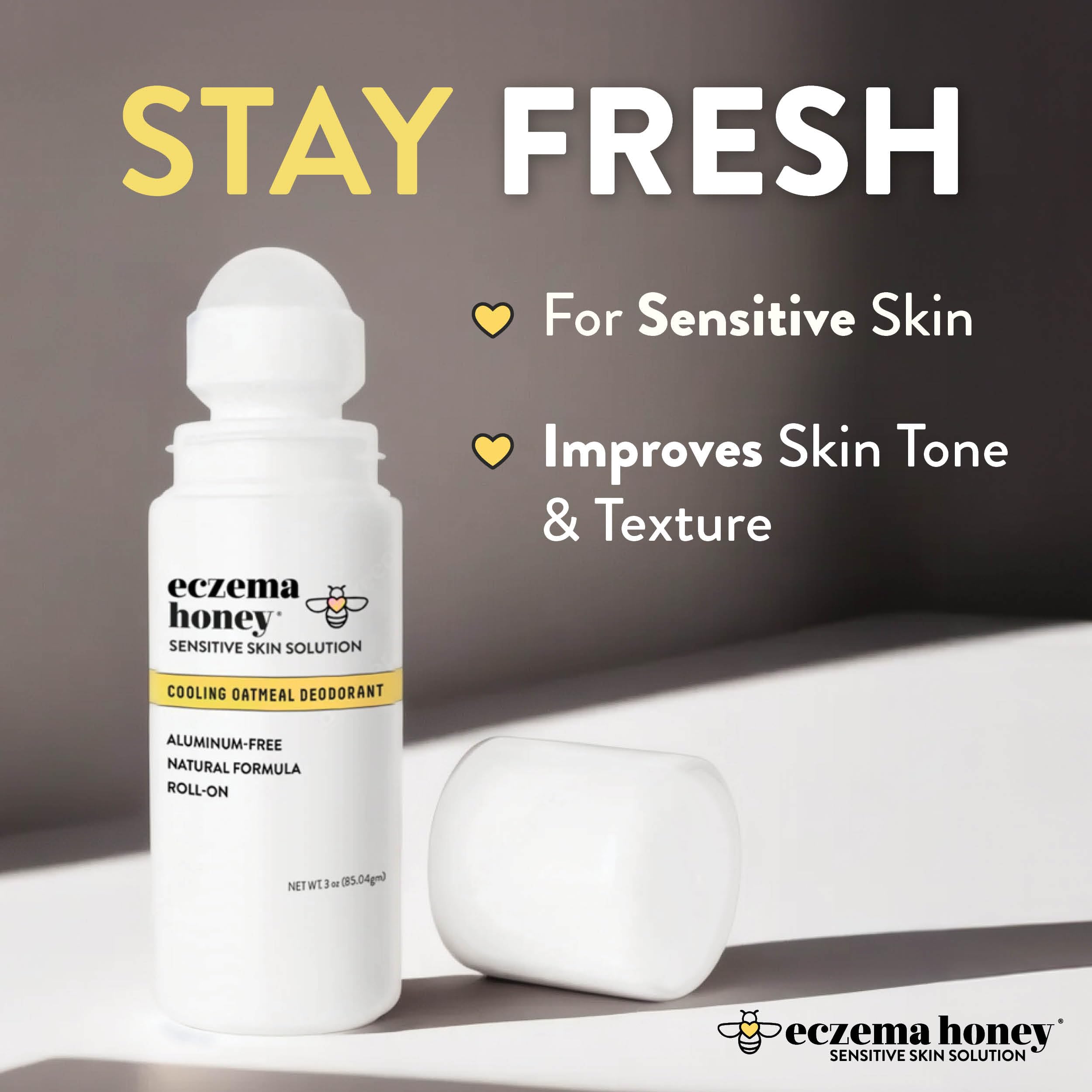 ECZEMA HONEY Deodorante lenitivo all'avena, roll-on senza alluminio, per donne e uomini, deodorante completamente naturale per pelli sensibili e soggette a eczema (85 g)