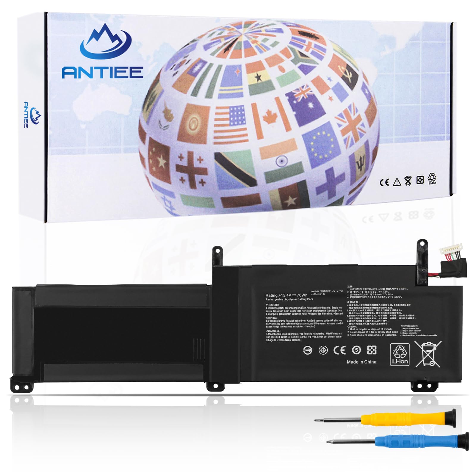 ANTIEE New C41N1716 Laptop Battery Replacement for ASUS ROG Strix GL703GS GL703GM Scar, ROG Strix S7BS S7BS8750 GL703GM-NS73 GL703GM-DS74 GL703GS-DS74 0B200-02770000 4ICP4/59/134 15.4V 76Wh