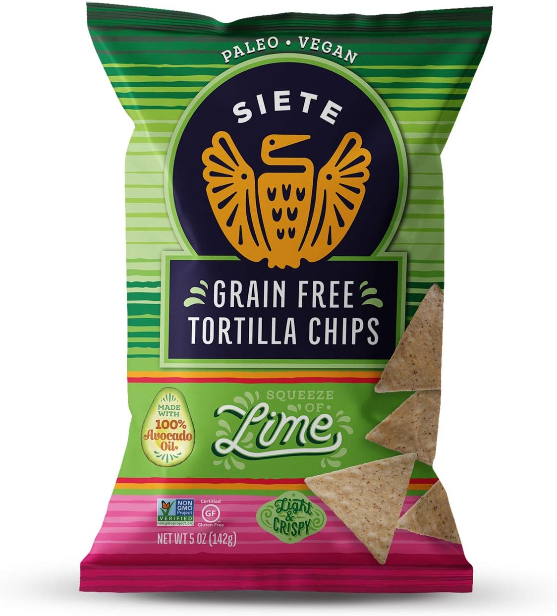 Siete Tortilla Chips | Grain free | Gluten Free Chips | Paleo & Vegan Snacks | Non GMO | Lime, 5 Ounce (Pack of 6)