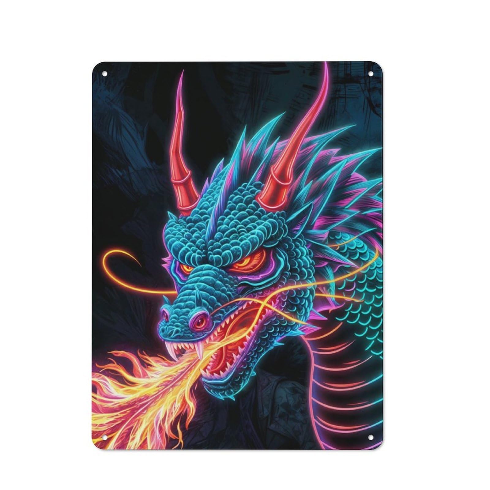 Dragon Neon Character Metal Wall Decor 40x30cm, Vintage Metal Sign for Home, Shop, Pub Or Studio Wall