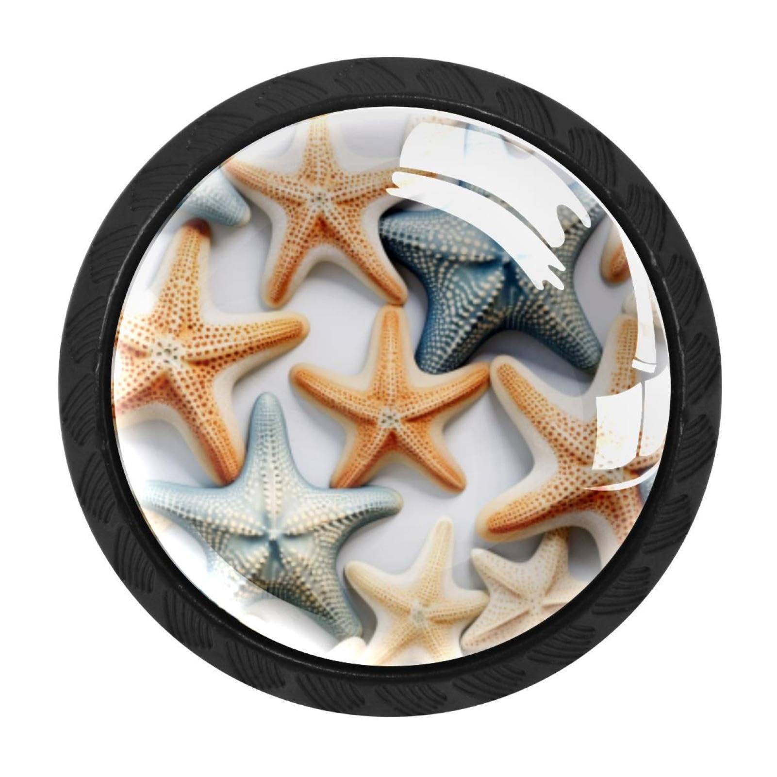CHENZZZZ 4 Pack Starfish Dresser Drawer Cabinet Knobs Round Crystal Glass Knobs Pulls Handles for Kitchen Wardrobe Cupboard Door Hardware