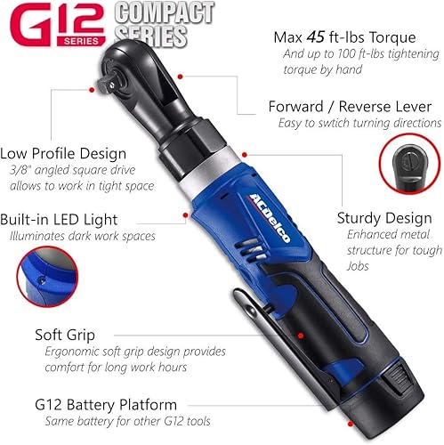Miniatura 2 de ACDelco G12 Series - Matraca eléctrica inalámbrica de 12V con batería de iones de litio, entradas de 1/4 de pulgada o de 3/8 de pulgada. Kits de