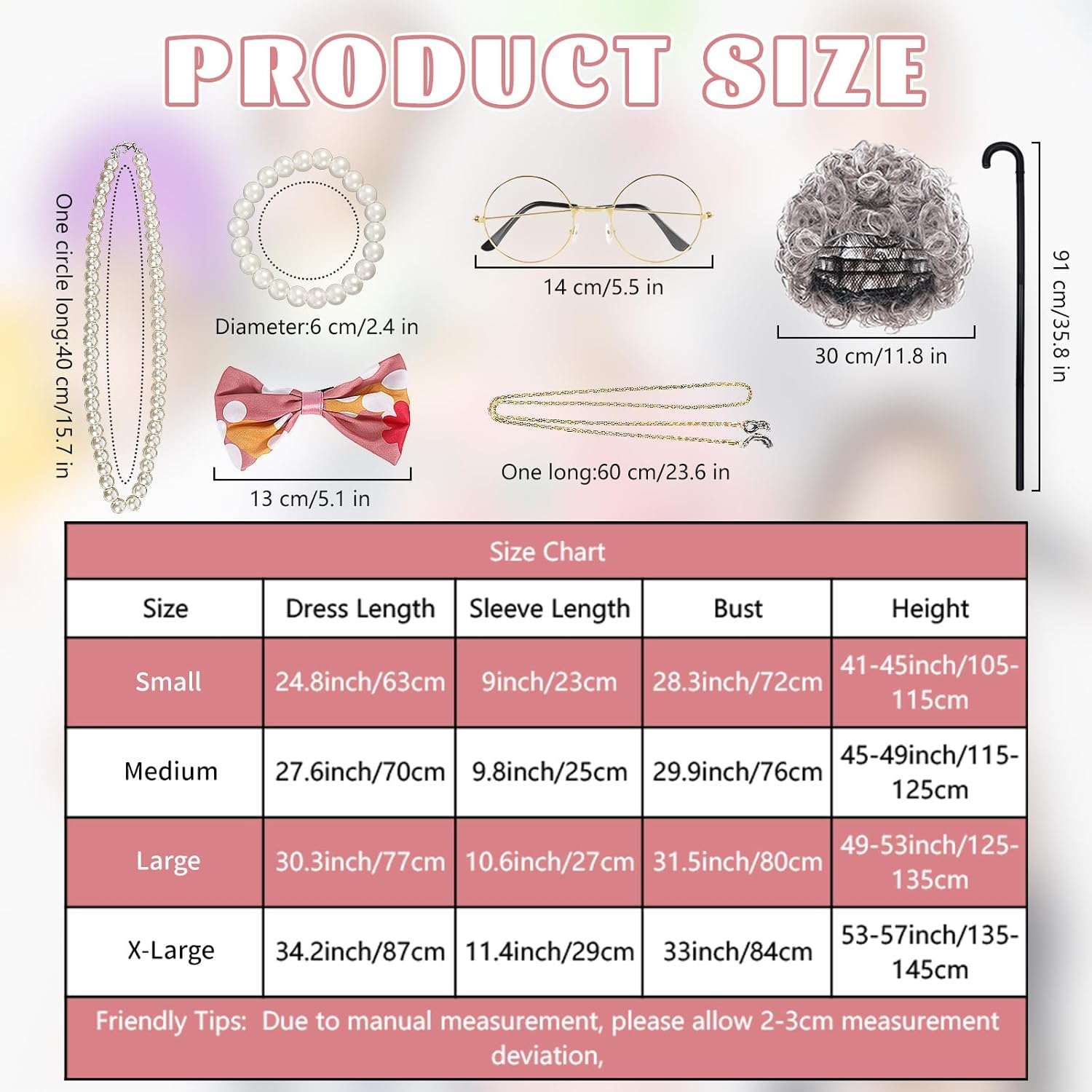 10PCS Old Lady Costume for Kids, 100th Days of School Costumes for Girls, Grandma Granny Cosplay Outfit Dress Up - Image 6