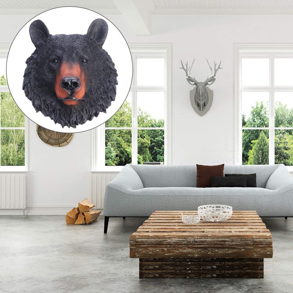 VOSAREA Animal Head Wall Art Resin Bear Head Plaque Wall Sculpture Bear Face Mini Bust Wall Hanging Decoration for Indoor Study Room Ornament