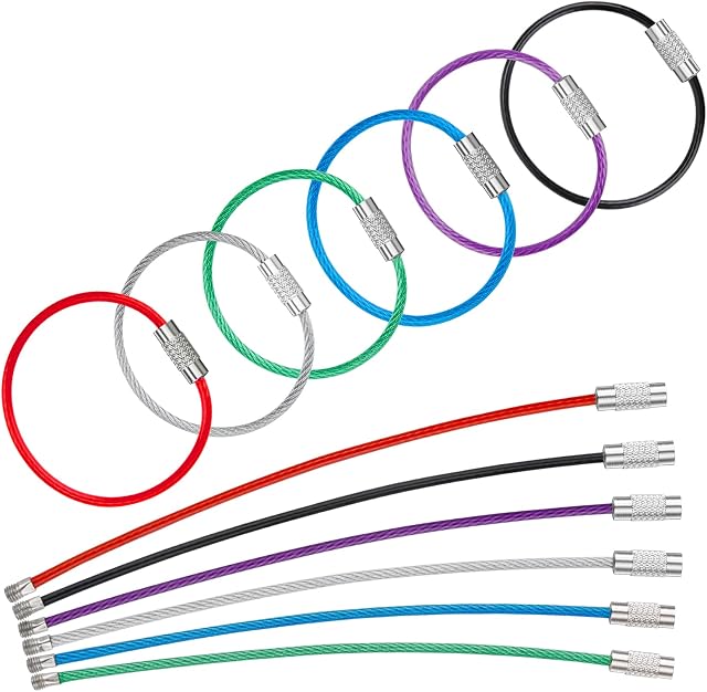 Uniclife 12cm Wire Keychain Cable in 6 Assorted Colors Large Stainless Steel Key Ring Loop Holder for Outdoor Hiking Heavy Duty Connectable Luggage Tag Keeper for Sport and Travel, 12 Pack
