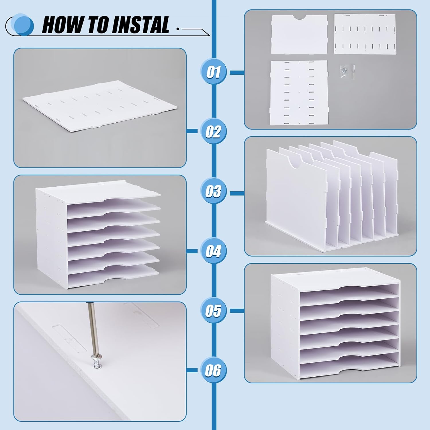 Juexica 7 Tier Scrapbook Paper Trays Organizer 14.2 x 10.2 x 11.8 Inch Stackable Paper Storage for Desk Desktop File Organizer for Home Office Classroom Decorations