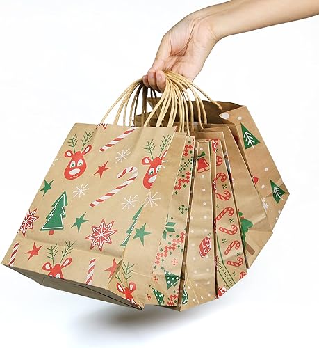 Miniatura 5 de Ogrmar 24 bolsas de regalo de Navidad, bolsas de papel de regalo de Navidad con impresiones de Navidad para regalos de fiesta navideña, caja de