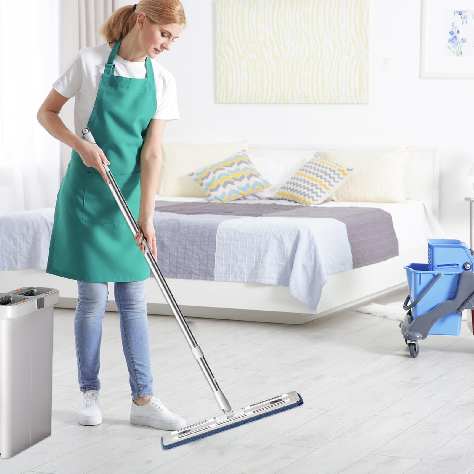 Mopa Plana – Mopa de Suelo de Microfibra, fregona Plana Ajustable | de Limpieza Compacto y Ligero, fregona con Cubo de extracción Simple, de Limpieza Lavable para el hogar, Cocina, H | Escurrimiento Set Limpieza Twist Para Todo Suelo: Madera,Baldosa,Lamin