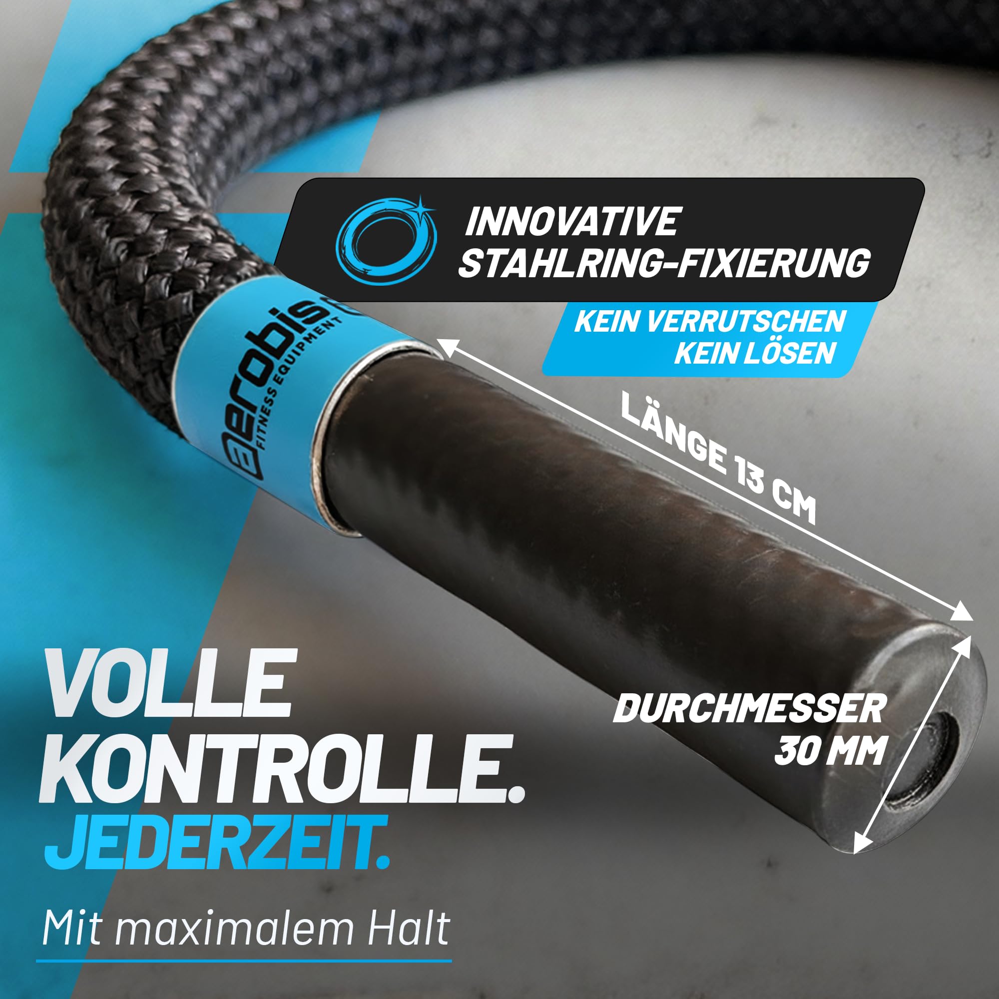 aerobis® - Springseil gewichtet - Battle Jump Rope mit innovativer Stahlring Fixierung - Indoor und Outdoor geeignet durch Wasserfestes Material, Springschnur Erwachsene Fitness