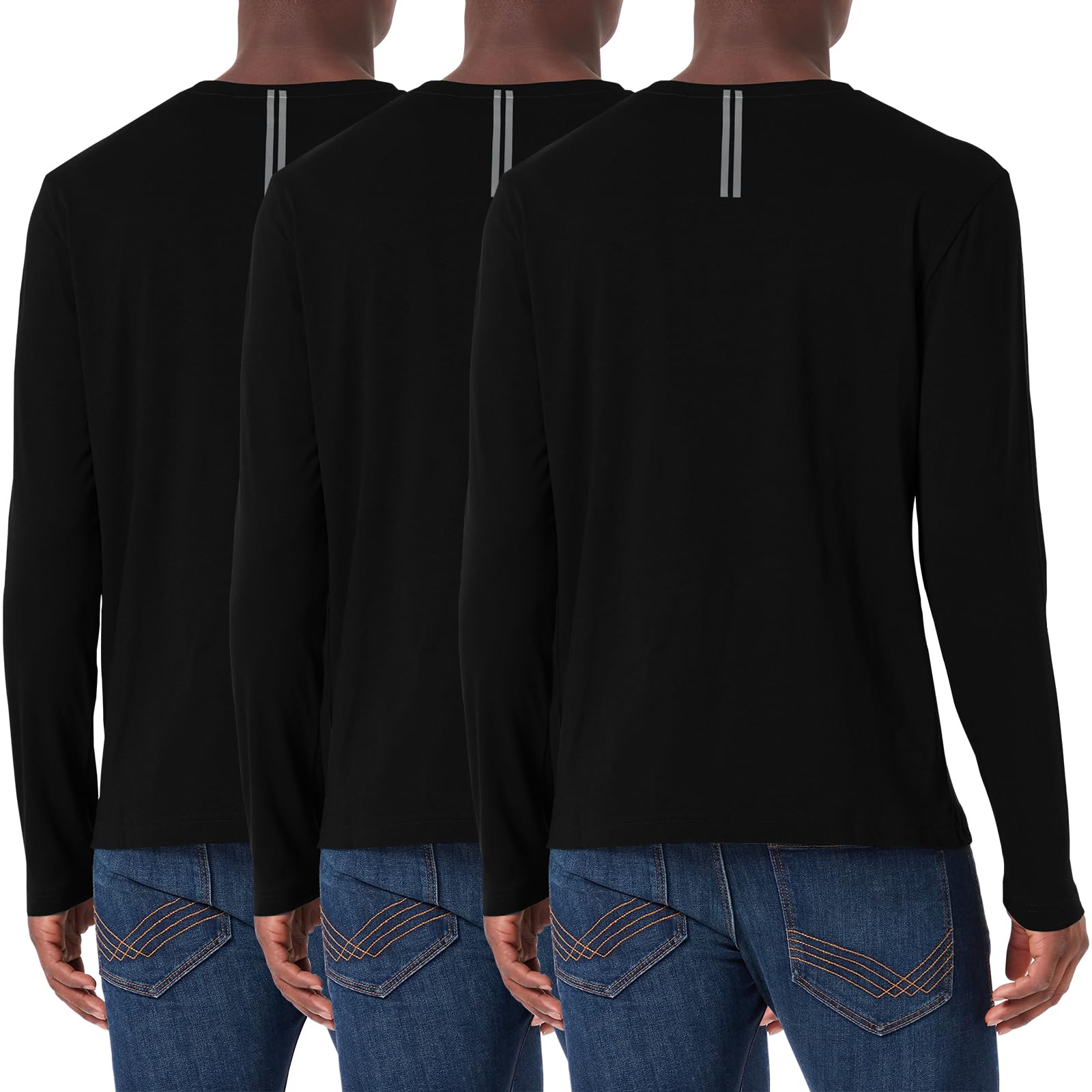Lot de 3 T-Shirts à Manches Longues en Coton pour Hommes, Chemises à Col Rond Évacuant L'humidité, Hauts Légers et Confortables pour Couche de Base Décontractée