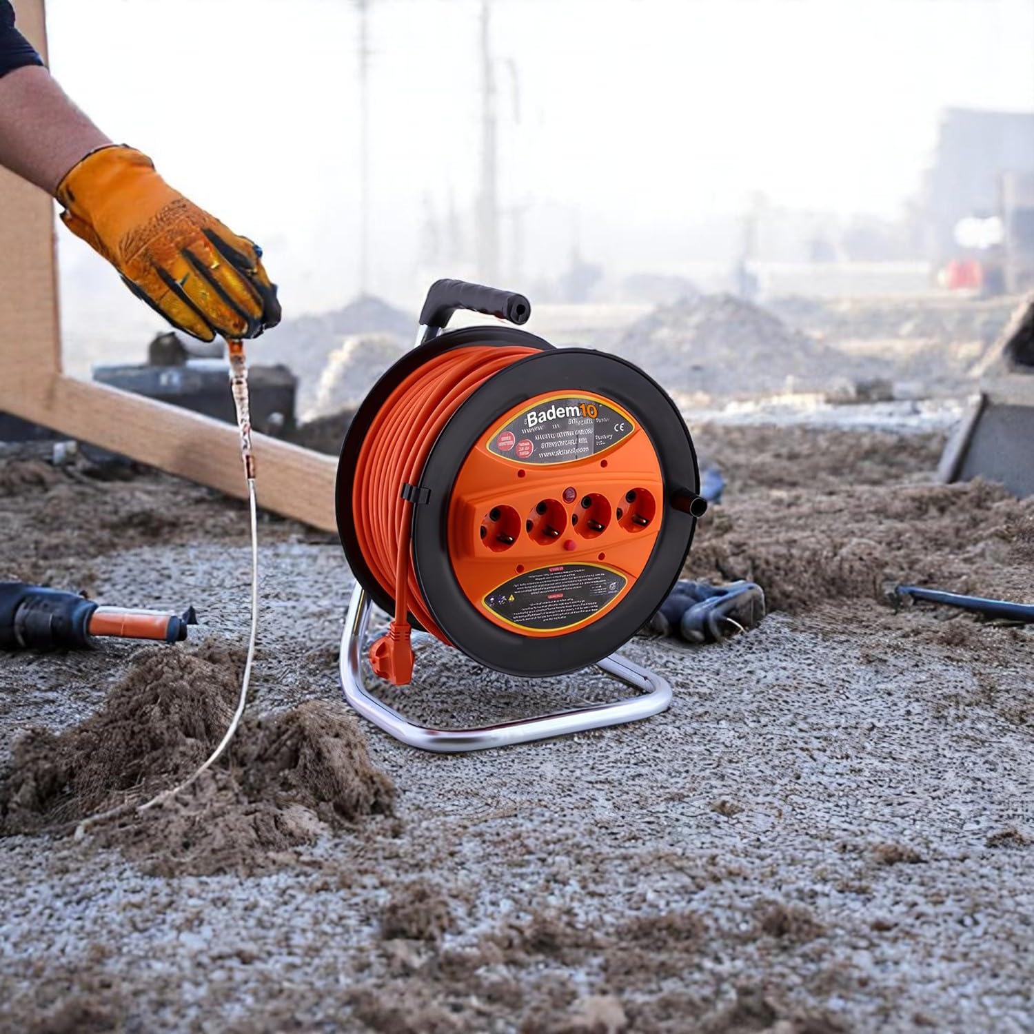 Makaralı CCA Uzatma Kablosu 3x2.5 mm 40 Metre Termal Sigortalı Plastik Seyyar 4 Prizli Monofaze