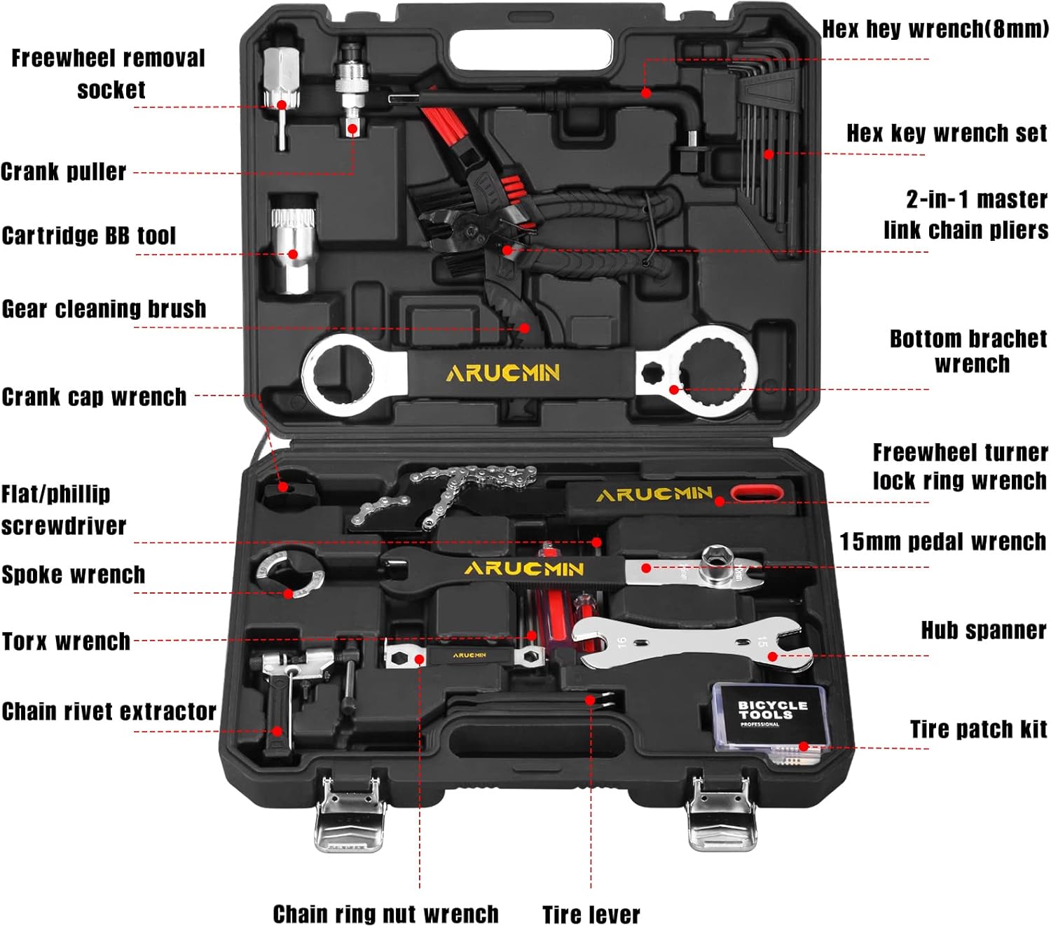 ARUCMIN Bike Repair Tool Kit,24-Piece Bicycle Tool Set Professional Mountain Bike Road Bike Maintenance Tool Set with Storage Case : Sports & Outdoors