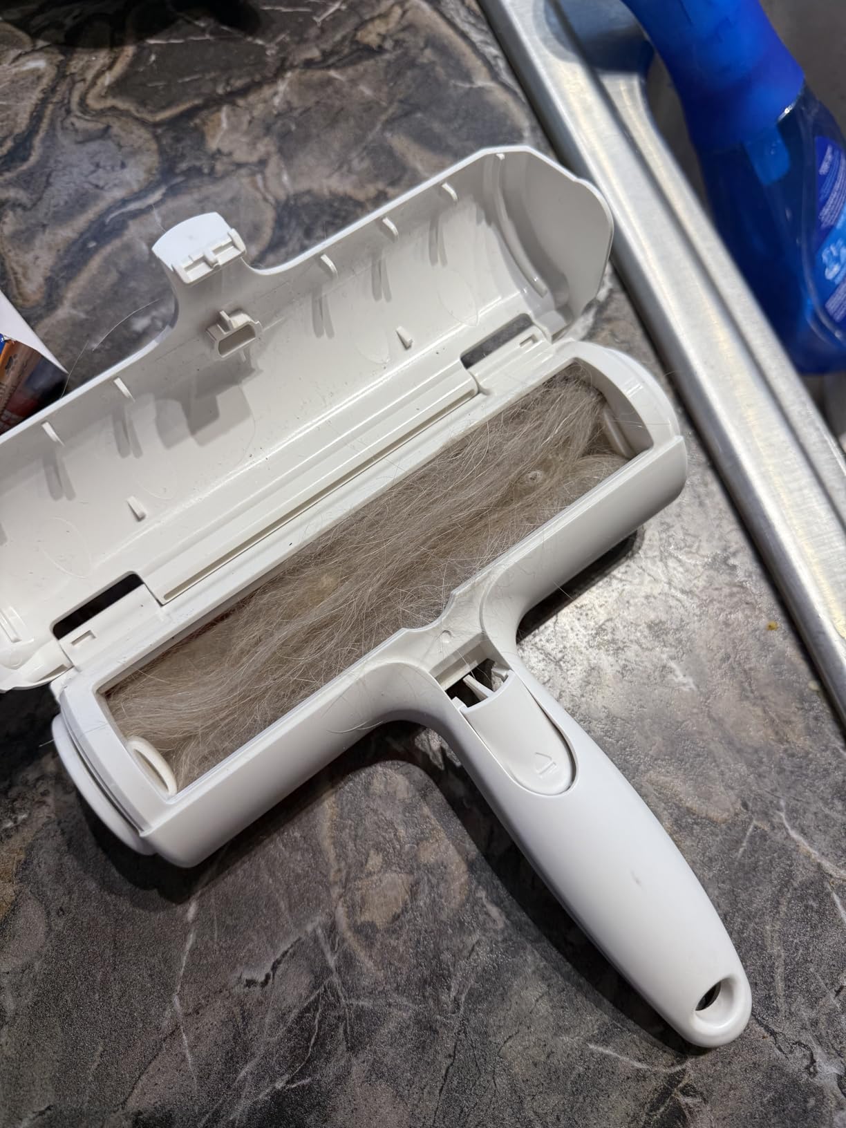 ChomChom Roller Pet Hair Remover and Reusable Lint Roller - Cat and Dog Hair Remover for Furniture, Couch, Carpet, Clothing and Bedding - Portable, Multi-Surface Fur Removal Tool (White) photo review