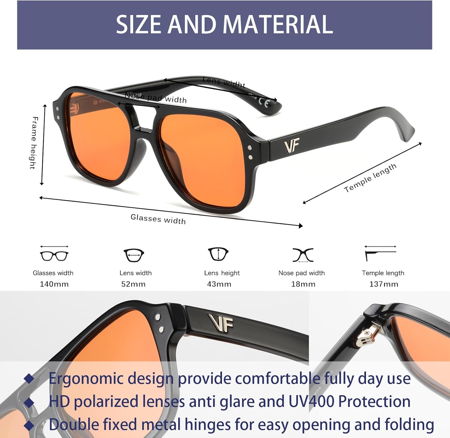 OUWEN Retro Polarized Square Aviator Sunglasses Womens Mens, Trendy Designer Rectangle Sun Glasses 70s Shades OW2239 - Image 4