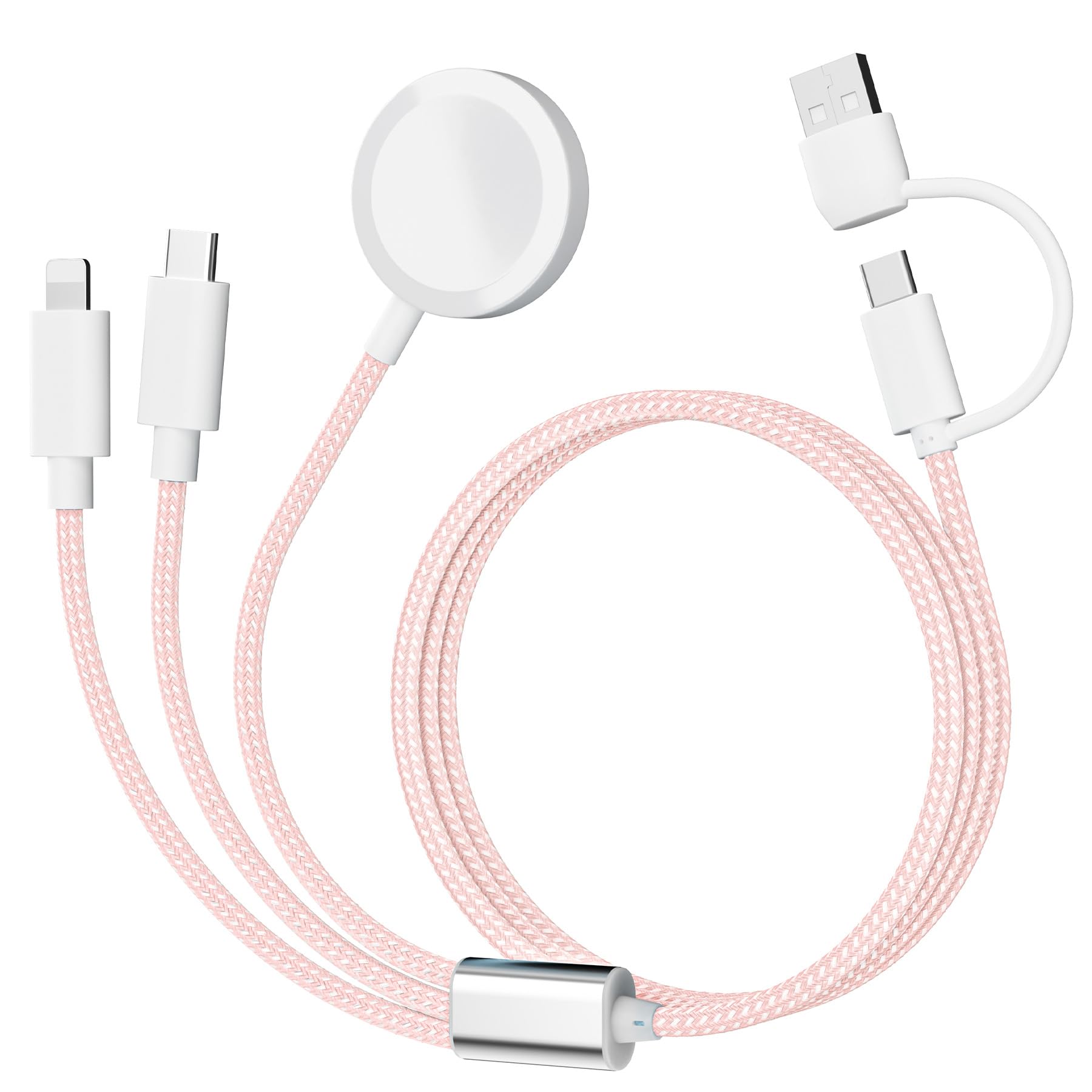 ???????????????????????????????? ???????????????????? ???????????????? Charging USB C Watch Phone Charger 3 in 2 Cable, Compatible with Apple Watch Ultra SE Series 1-9, Universal Travel Multi Devices All in One Cord, 4FT/1.2M-Pink