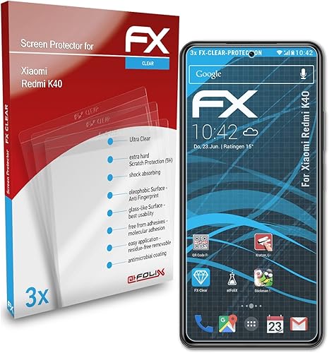 Miniatura 3 de atFoliX Película protectora de pantalla compatible con Xiaomi Redmi K40, película protectora FX ultra transparente (3X)