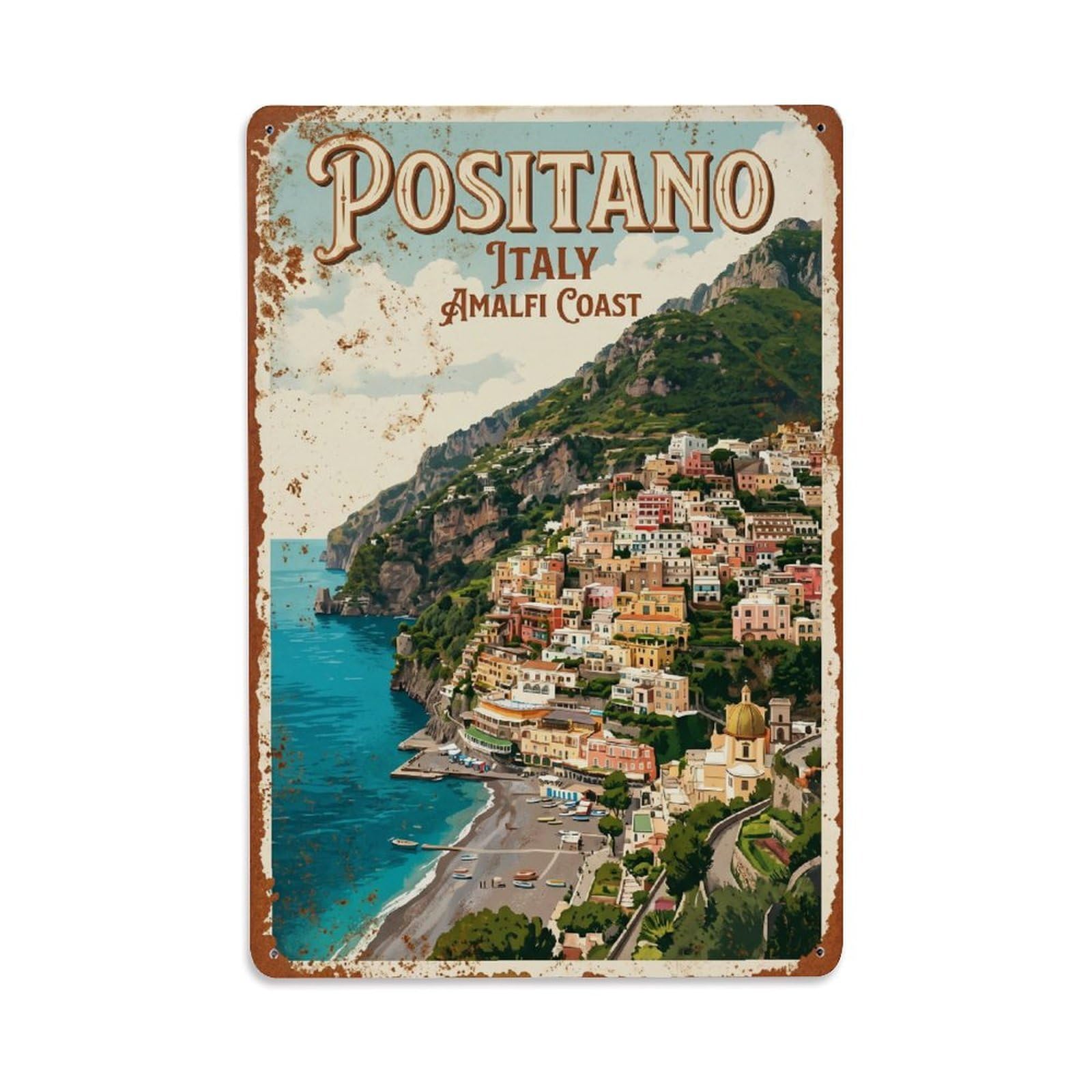 Vintage Travel Positano Amalfi Italy Metal Tin Sign