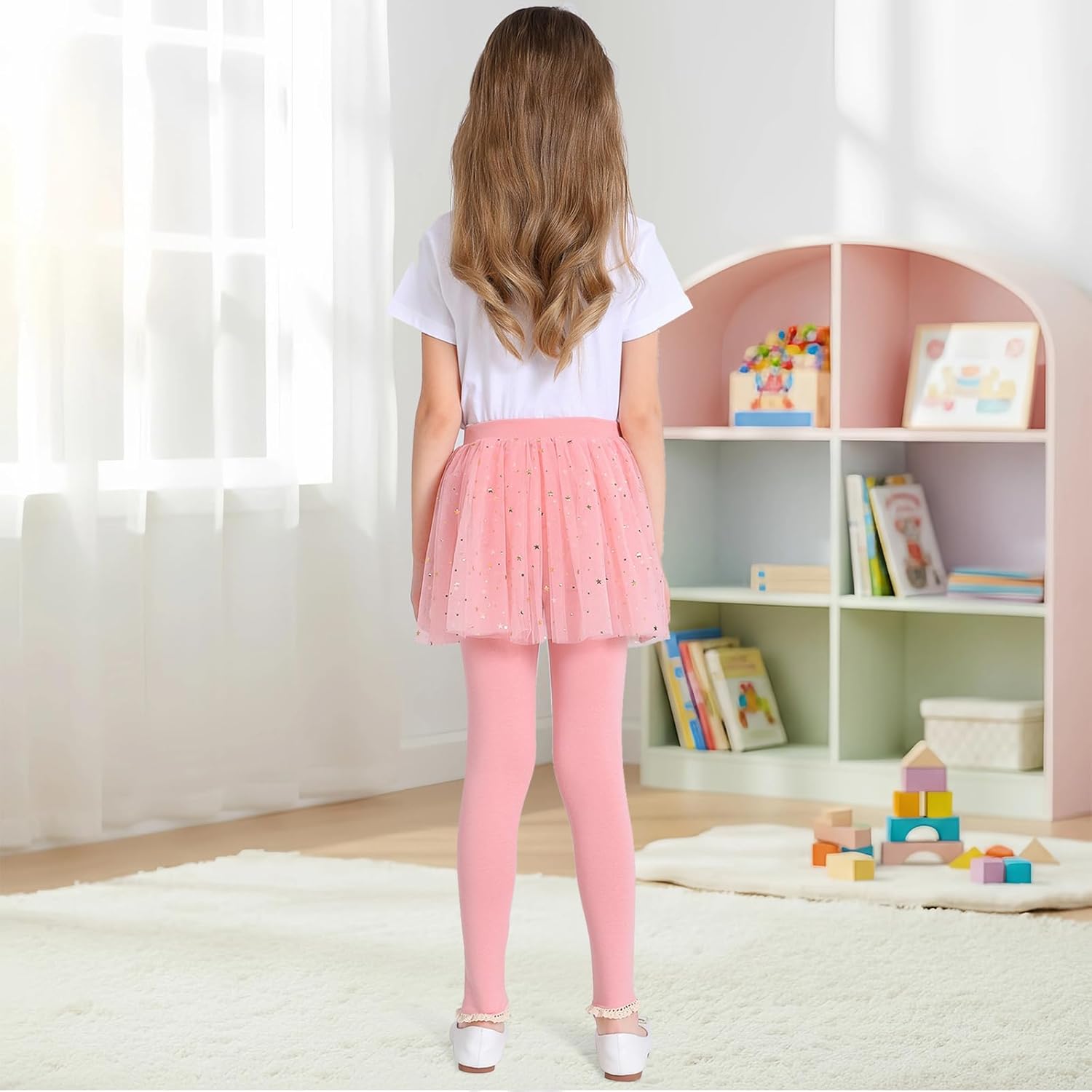 Girls Leggings with Skirt Footless Sparkly Tulle Skirt Pants for Kids Toddler Baby 1-8 Years - Image 3