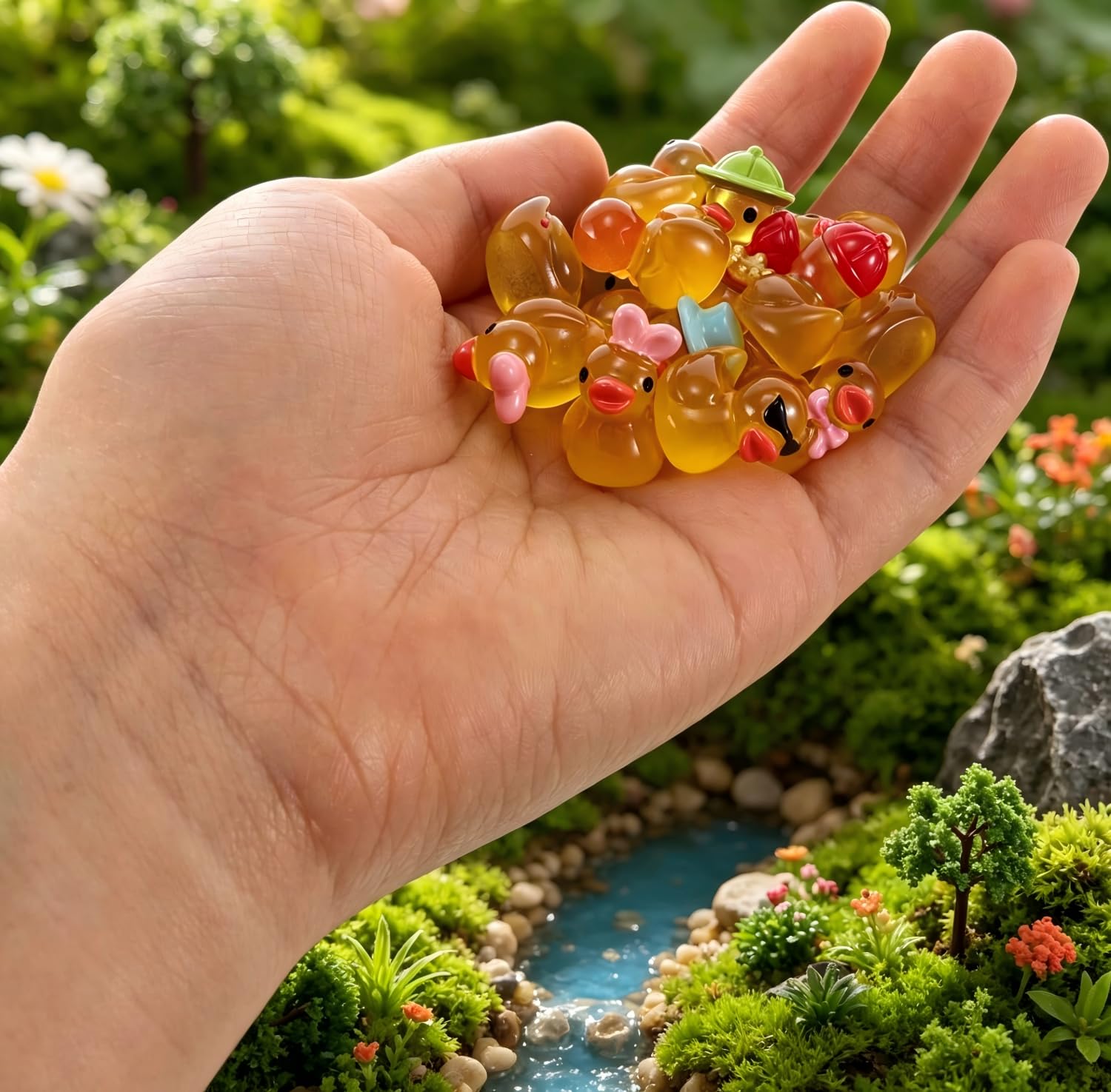 40 sztuk mini figurek z żywicy syntetycznej, realistyczna miniaturowa dekoracja kaczek, małe zwierzęta ogrodowe do ogrodu wróżek, sukulentów, mikrokrajobrazu, terrarium i dekoracji stołu