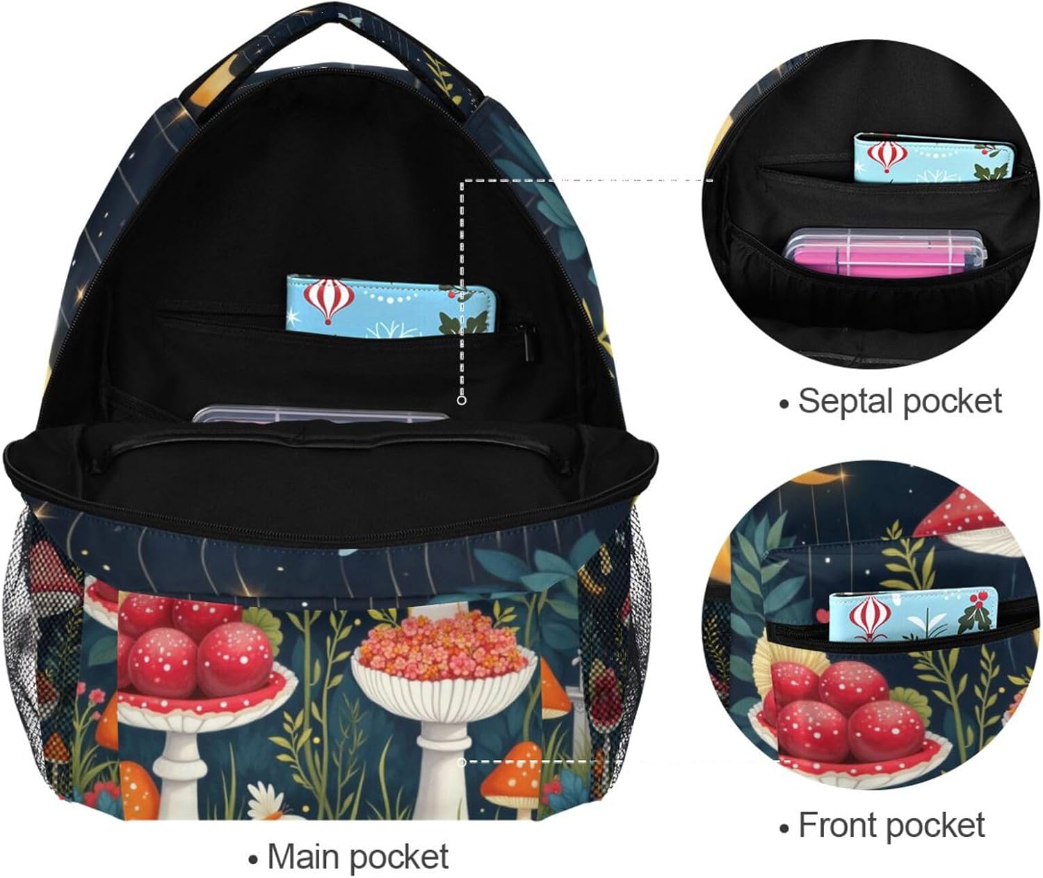 Kcldeci Kids Backpack for Girls Boys Mushroon Butterfly School Backpack Travel Toddler School Bag Backpacks Student Kids School Bags - Image 7