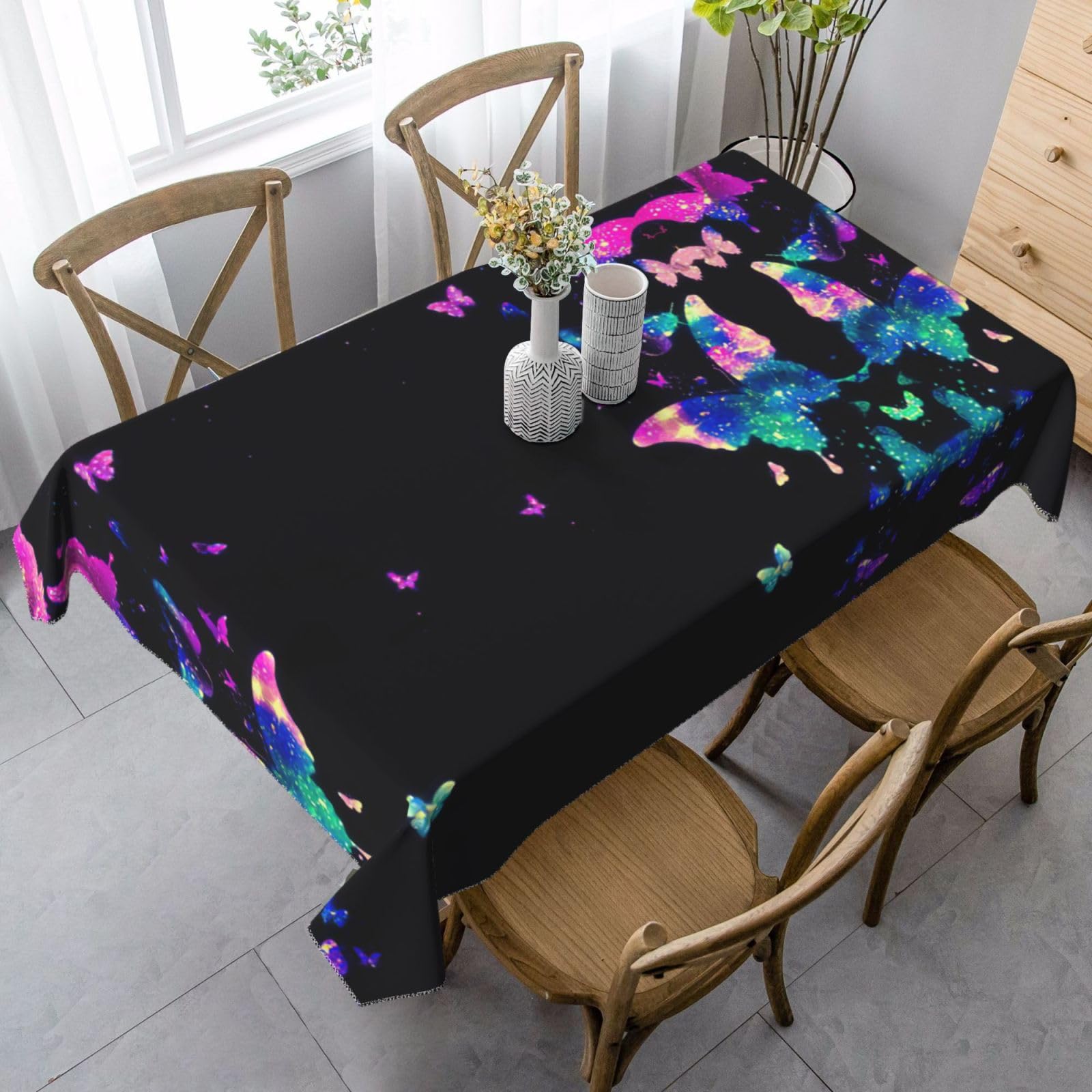 yagDAA Butterfly Print Rectangle Tablecloth Table Cover Indoor Outdoor Dining Room Kitchen Table Cloth 140x90cm