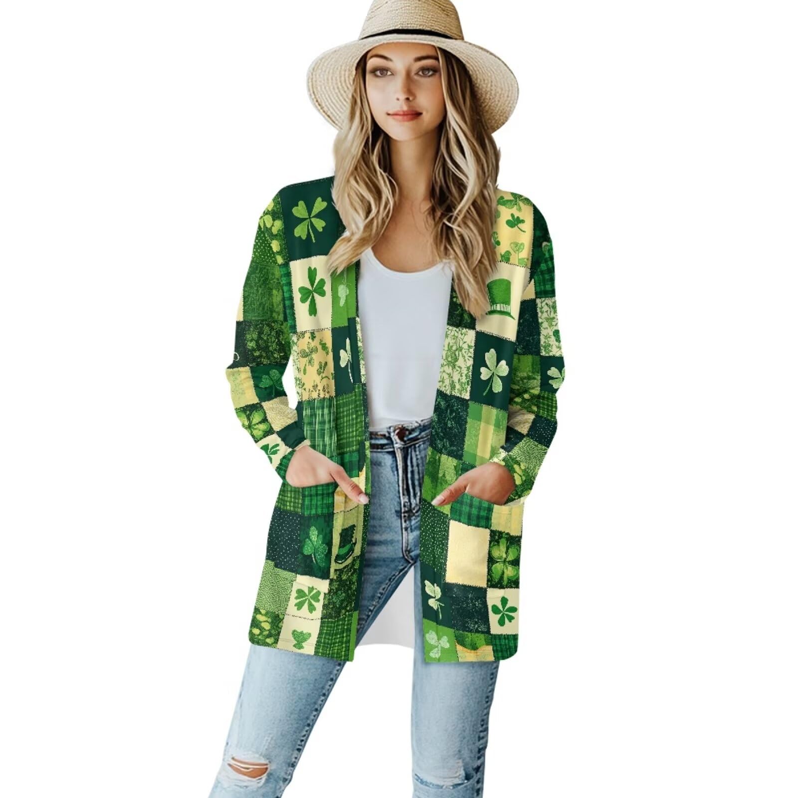 Fall Maple Leaf Cardigan Sweaters for Women Long Sleeve Cardigan Soft Drape Open Front Dusters V-Neck Jackets Dressy