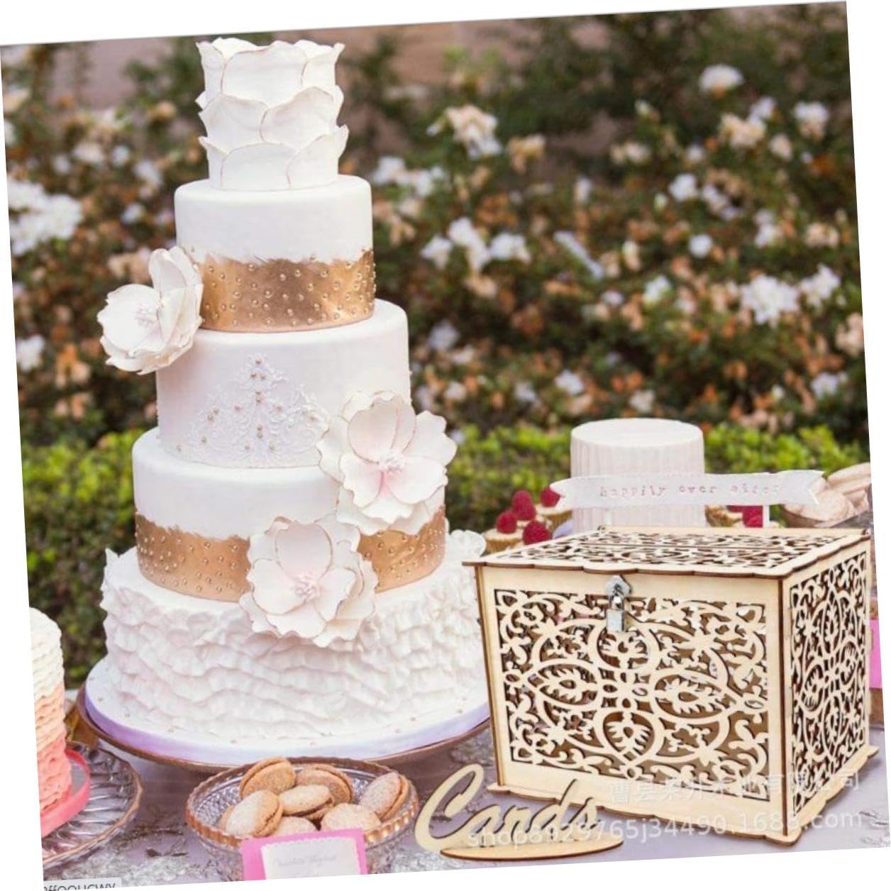 SHINEOFI Wooden Wedding Cards Box Large Hollow Style Money Holder for Reception and Party Event Storage