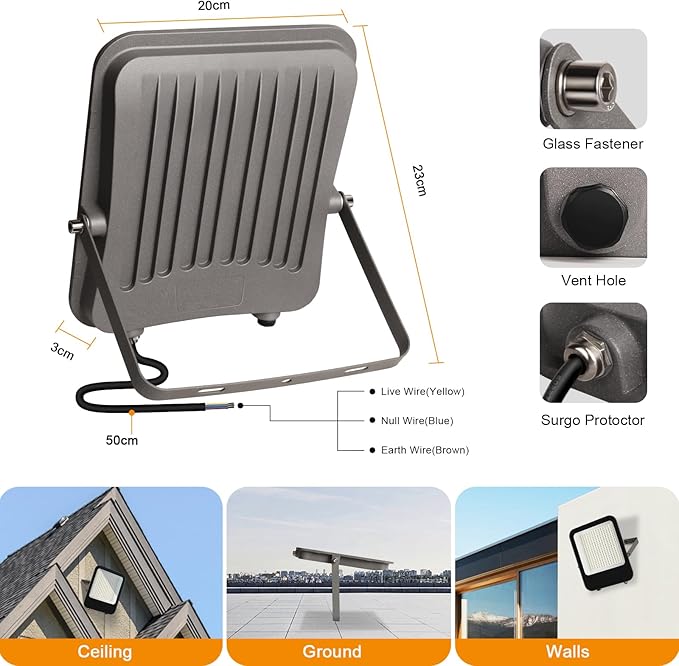 Tayire LED-Spot Buiten, Tayire 100W LED-Schijnwerper, Superheldere 10000LM Buitenspot, 3000K Warm Wit IP65 Waterdichte Buitenspot, Buitenlamp voor Achtertuin, Uitrit, Deuren, Garage, Gang, Tuin photo 3