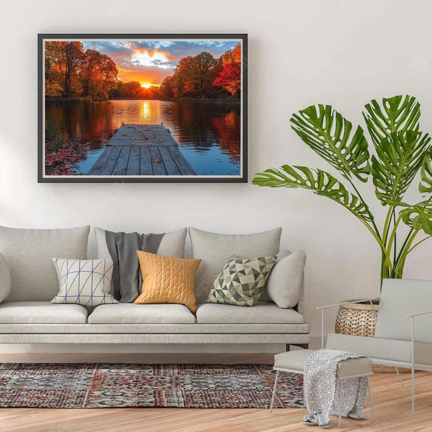 Diamond Painting See Bäume Design Full Drill Diamant Painting Bilder Bastelset Erwachsene DIY Kreativ Set für Erwachsene Mosaik Bastelset Stickerei Geschenke Home Wanddekor Malerei 80x110cm P-q-8254