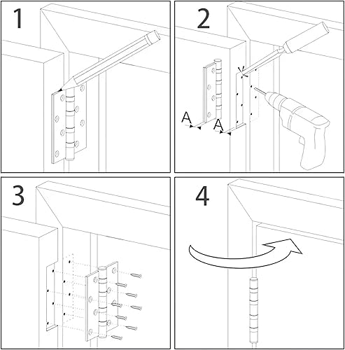 Miniatura 8 de Paquete de 18 bisagras de puerta negras mate de 3.5 x 3.5 pulgadas, interiores de 3 12 pulgadas para puertas redondeadas de radio de 58 pulgadas,