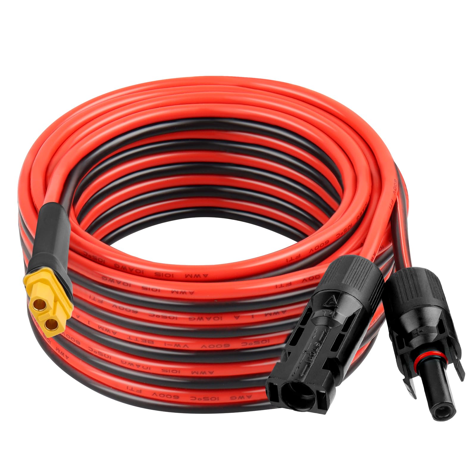 XRDS -RF Conector solar a cable XT60 de 30 pies, 10 AWG solar a XT60 hembra, cable de alimentación nominal de 600 V para paneles solares, baterías, estaciones eléctricas, transferencia de alta
