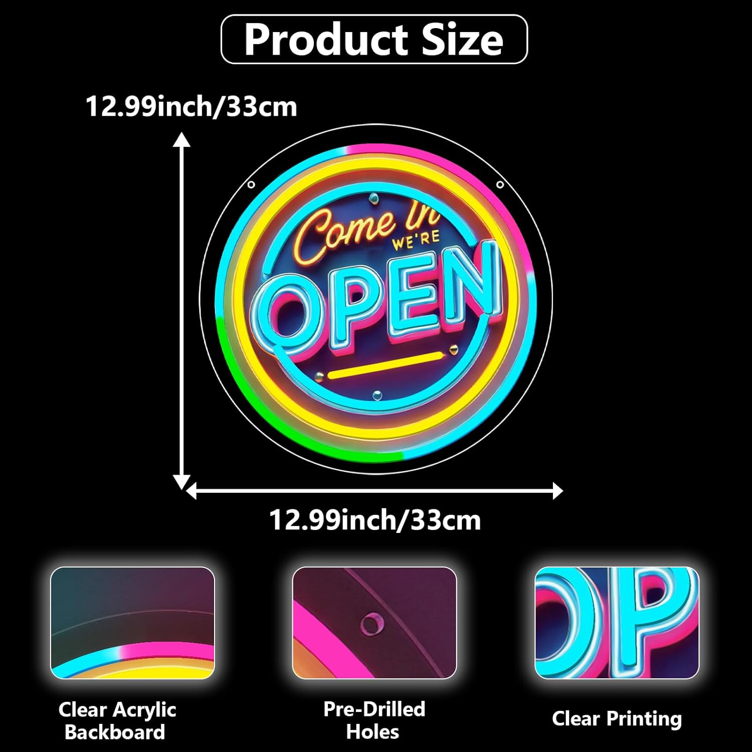 Neon Open Sign for Business, 13 * 13'' Colorful Adjustable Brightness Come in We’re Open Sign for Business Walls Window Party Bar Salon Shop Hotel - Image 5