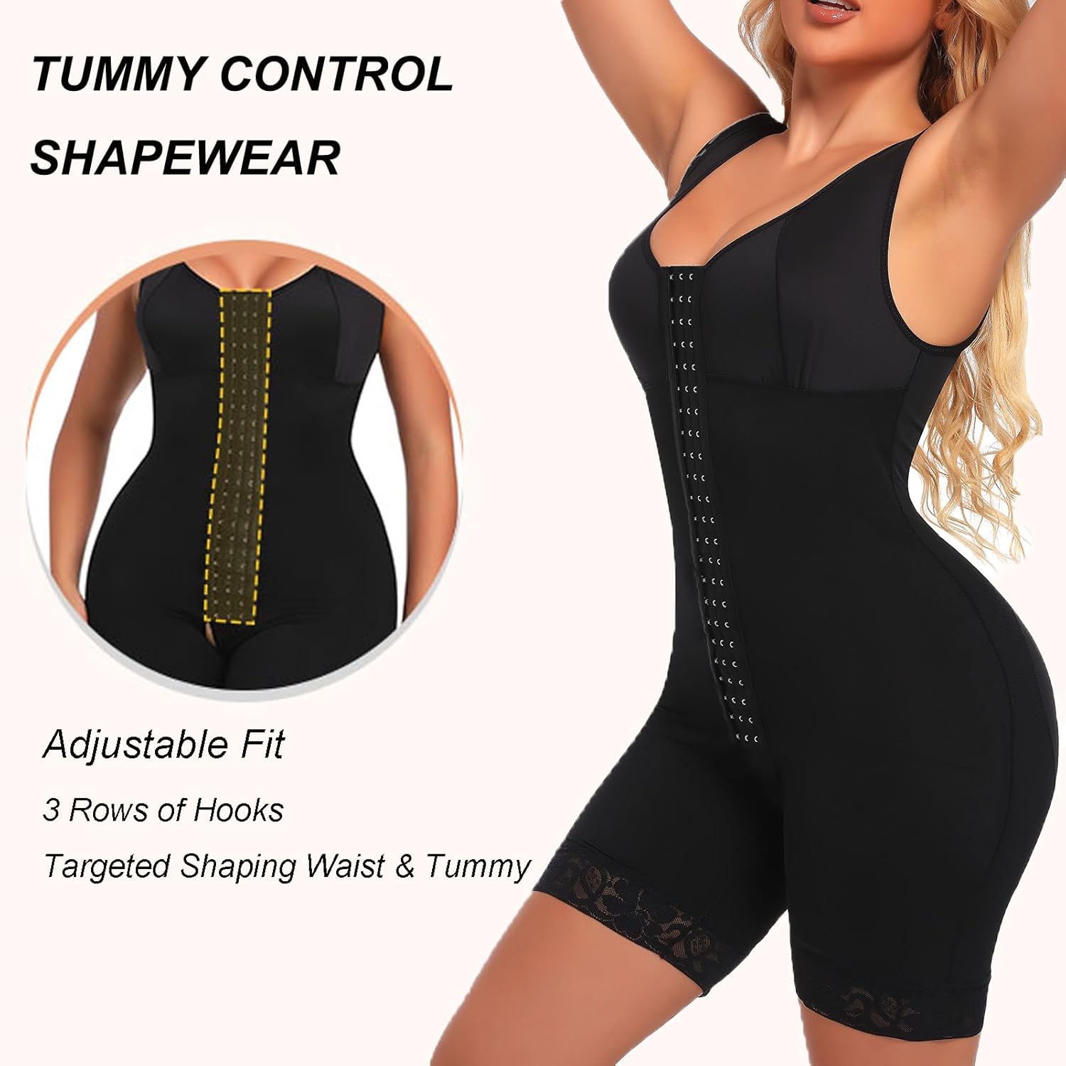 woahee Fajas Colombianas Shapewear for Women Full Faja Body Shaper Tummy Control Compression Garments Black, SW05 - Image 3