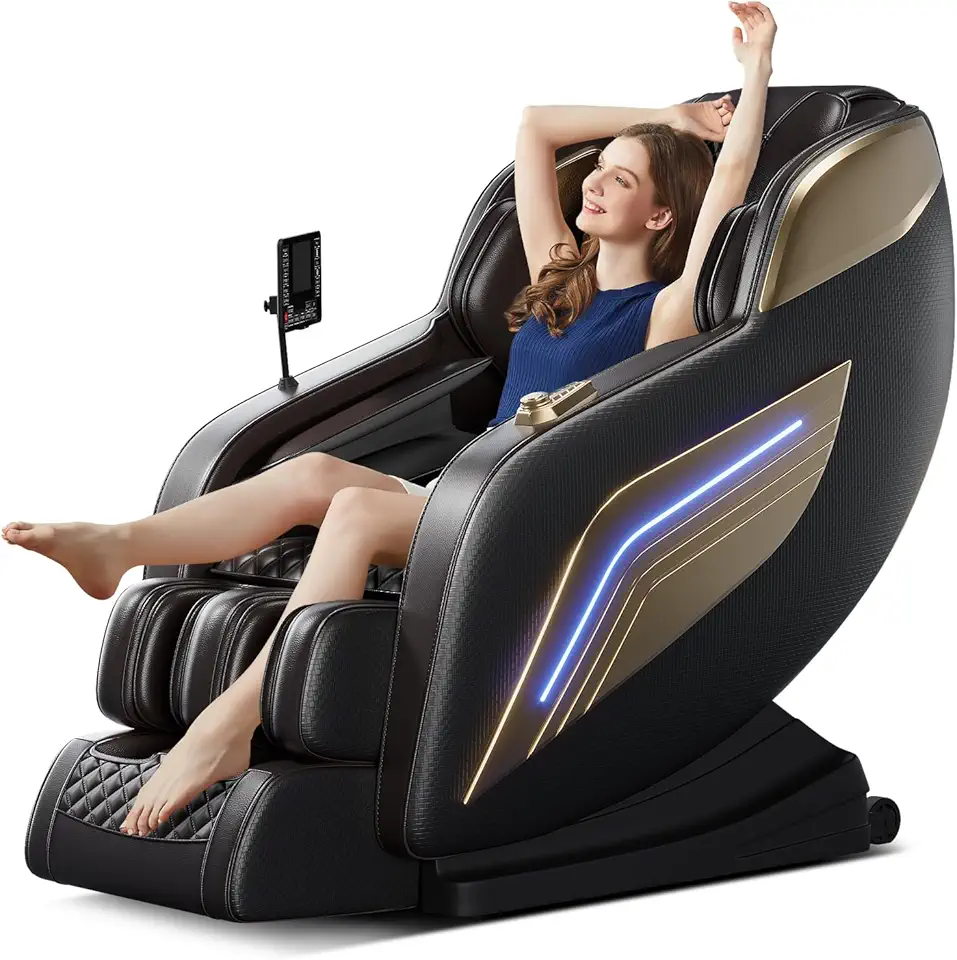 Cadeira de massagem de corpo inteiro, Zero Gravity SL-Track Shiatsu, massagem com airbag com ombro nas costas e calor das pernas, alongamento profundo para ioga, controle de voz AI (preto)
