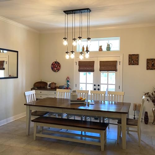 Miniatura 4 de Wellmet Candelabro de tarro Mason de 8 luces para comedor, rústico de granja lineal para sala de estar, iluminación de isla de cocina, acabado negro