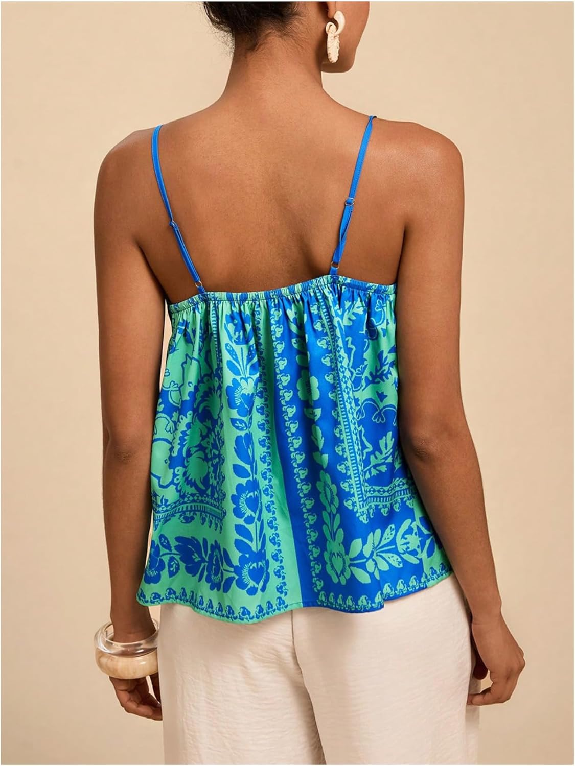 Women's Boho Babydoll Camisole Tops Beach Vacation Summer Spaghetti Strap Ruffle Hem Cami Tank Top - Image 3