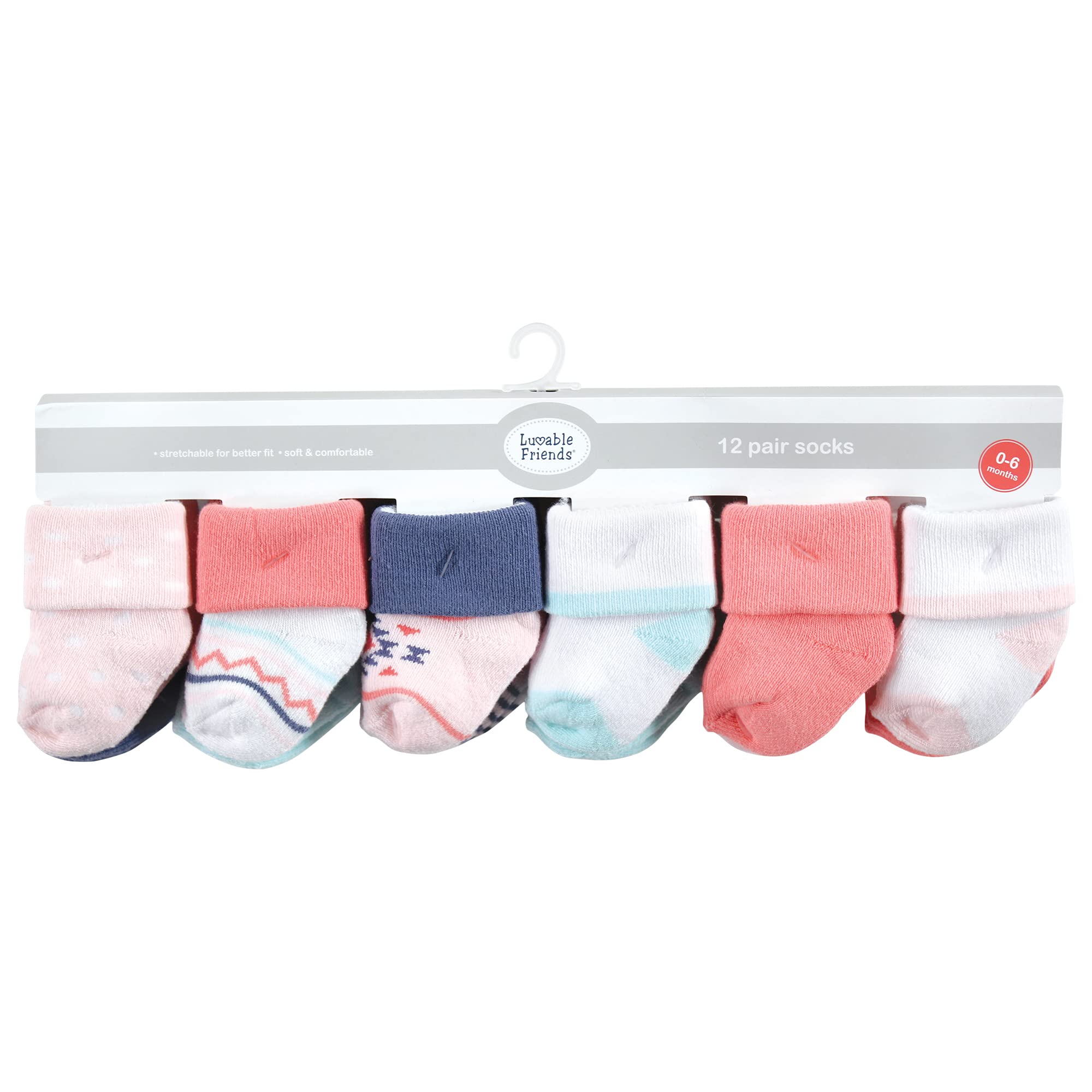 Luvable Friends Damen Unisex Neugeborene und Baby Frottee Socken Azteken 0-6 Monate, Coral Mint Aztec
