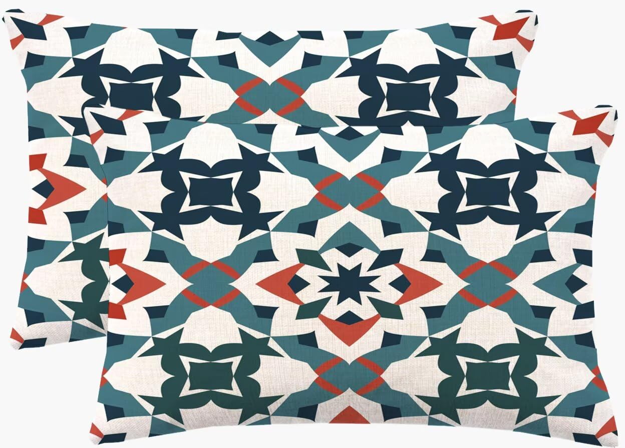 Poduszki geometryczne 60 x 80 cm, abstrakcyjne poszewki na poduszki, duże poduszki dekoracyjne na sofę, 60 x 32 cale, zestaw 2 lnianych, oddychających, dwustronnych poszewek na poduszki, do dekoracji
