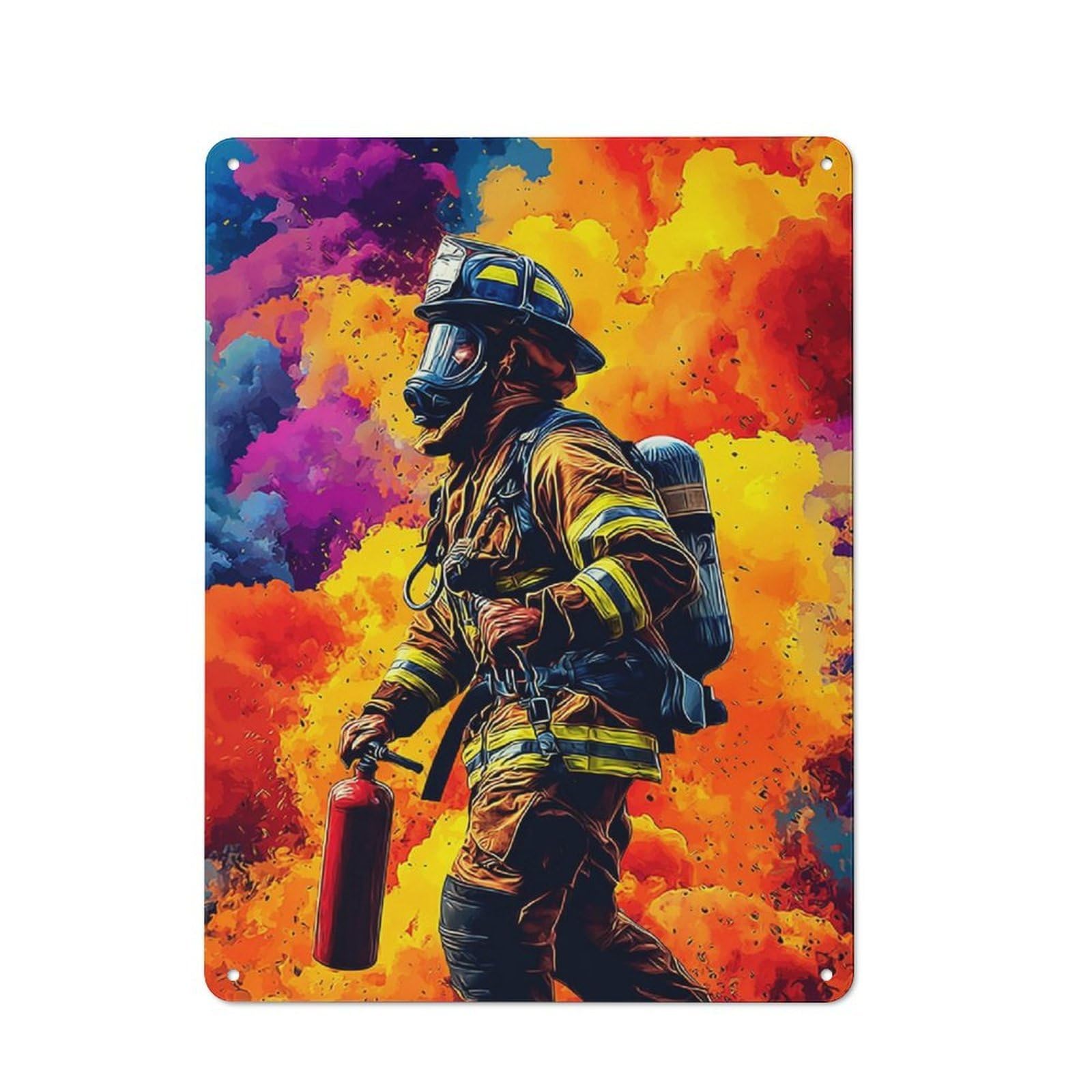 Junmoney Firefighter Bravery In Action -2 Game Room Tin Wall Sign, Wall Decor For Office, Study, Game Room Or Hobby Space, 40X30cm