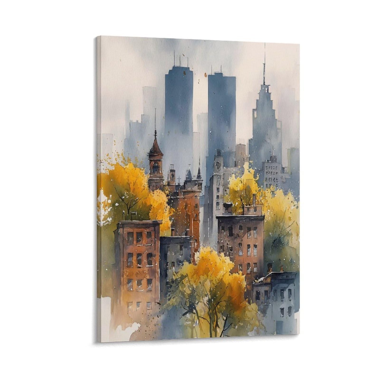 LCYNNH Toronto Watercolor Painting 20x30inch(50x75cm) Vintage Travel Poster Watercolor Canvas Art