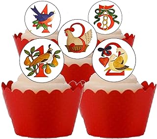24 PRECUT 12 Days of Christmas Edible Wafer Paper Round Cake Toppers Decorations